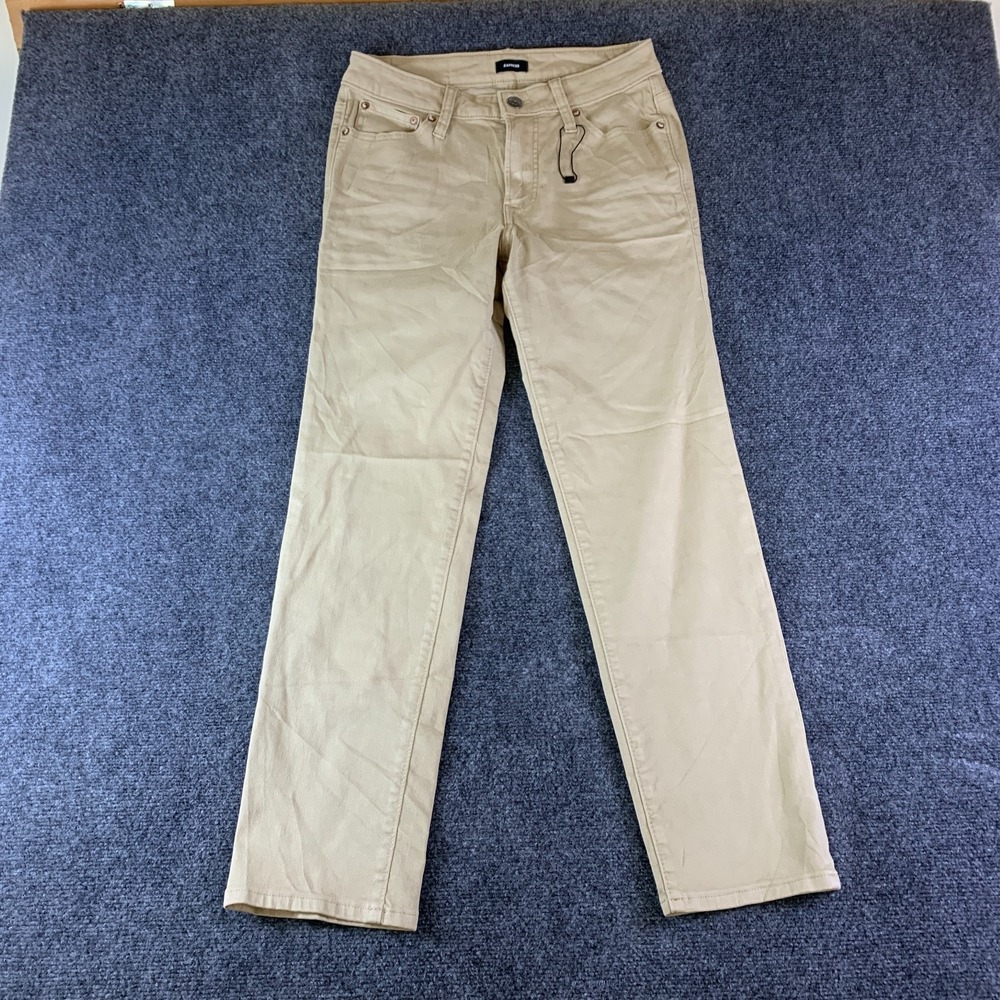 Express Slim Straight Jeans Mens 28x30 (Fits 29x27.5) Beige Denim Hyper Stretch